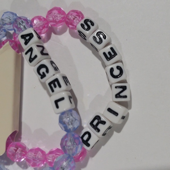 Set of 2 Blue Pink Beaded Stretch Bracelet " Princess" "Angel" - Women's Jewelry - Picture 3 of 8